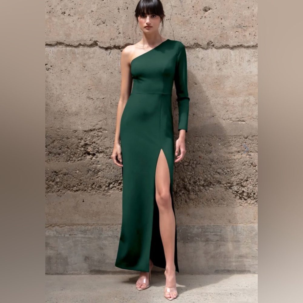 NWT $230 Jenny Yoo Carrera One Shoulder Dress Emerald Green size 10